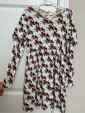 Kate  Quinn Girl Organic Cotton Dress with Red Cardinal Print 8 years EUC